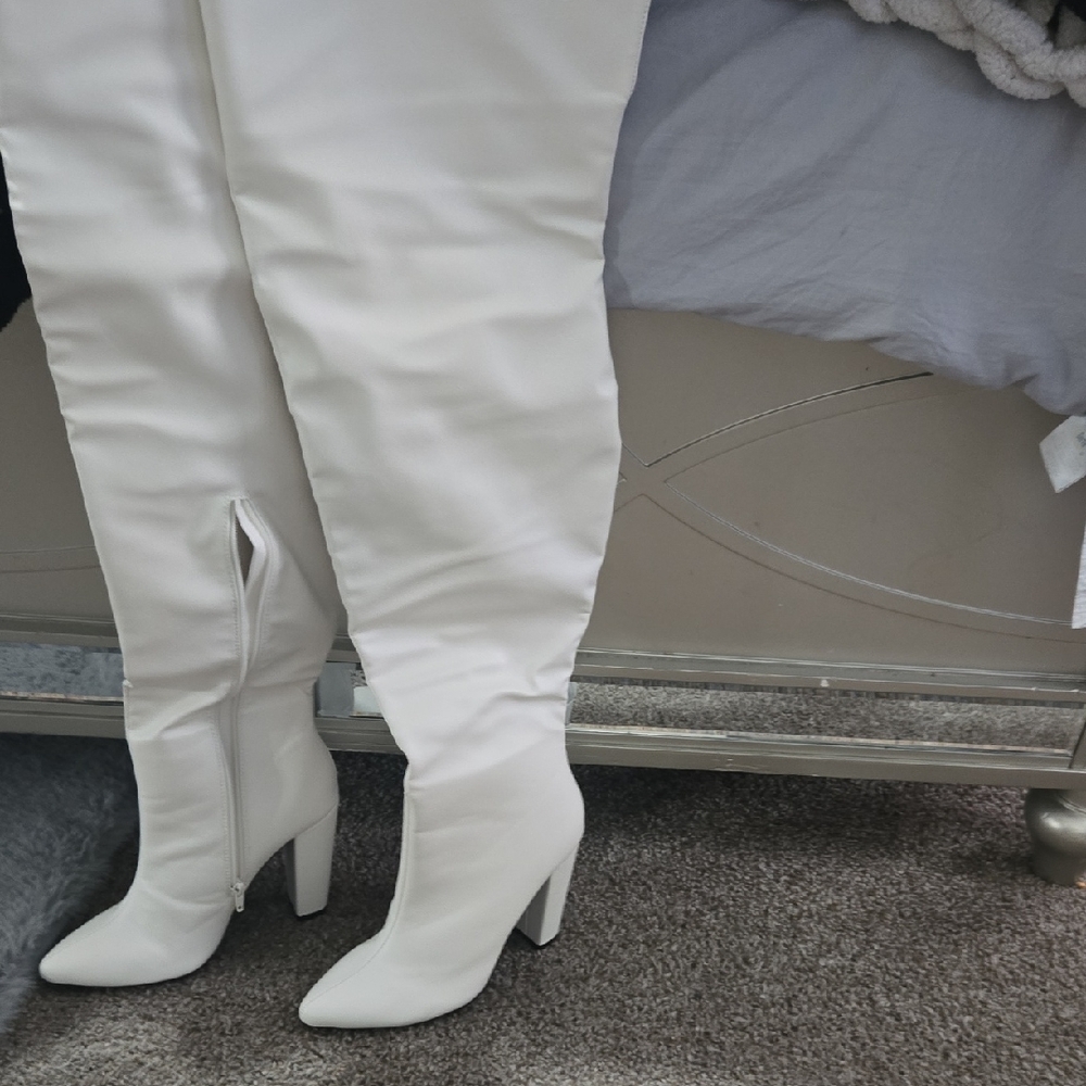 Fashion Nova Elegant White Over the Knee Boots